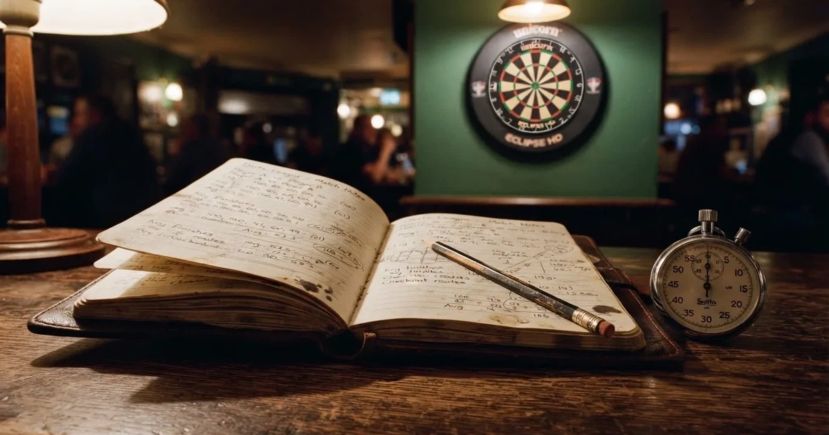 An open notebook with a pencil and a stopwatch on a wooden table