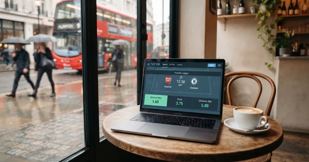 A laptop on a café table by a window onto the street