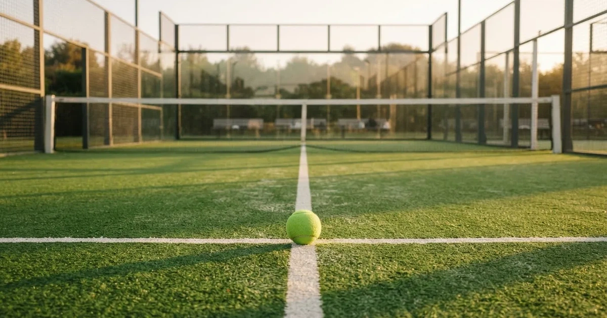 A ball on the centre spot of a grass pitch in morning light